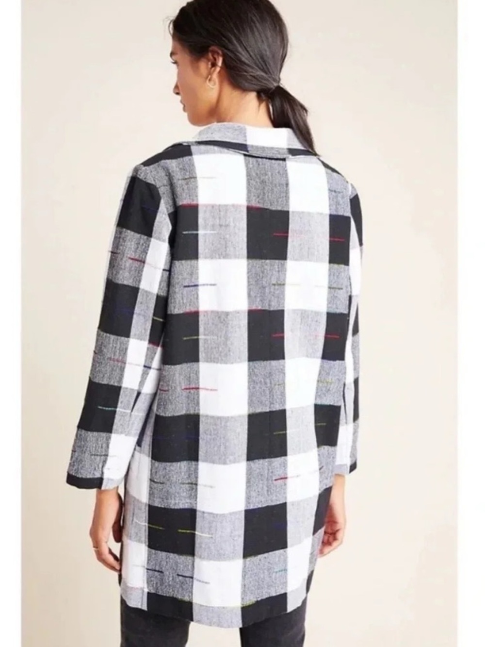 Anthropologie The Odells Cairo Plaid Blazer Jacket Black White Gingham Check L - Picture 15 of 16